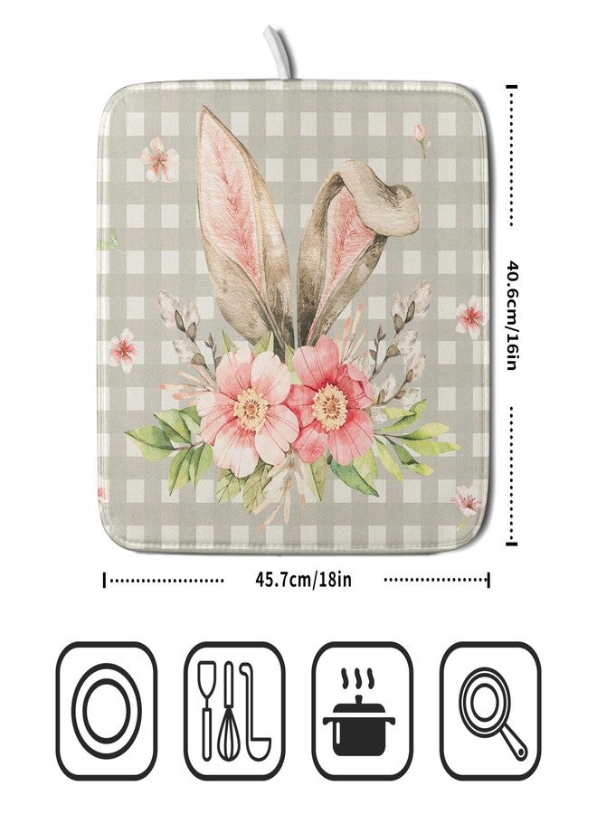 aportt Spring Easter Dish Drying Mats for Kitchen Counter 16×18 Inch Cute Bunny Flowers Small Microfiber Drying Mat Kitchen Accessories Dish Rack Mat Drainer Pad Washable Absorbent - Image 2