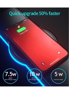 Generic Wireless Charger Mouse Pad, 10W Extended RGB Mouse Pad Non-Slip Rubber Base 10 Lighting Modes, Qi Fast Charging Gaming Mousepad for Galaxy S10/S9/S8 Plus iPhone 11/12 Pro  - Image 4