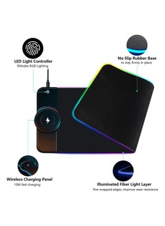 Generic Wireless Charger Mouse Pad, 10W Extended RGB Mouse Pad Non-Slip Rubber Base 10 Lighting Modes, Qi Fast Charging Gaming Mousepad for Galaxy S10/S9/S8 Plus iPhone 11/12 Pro  - Image 2