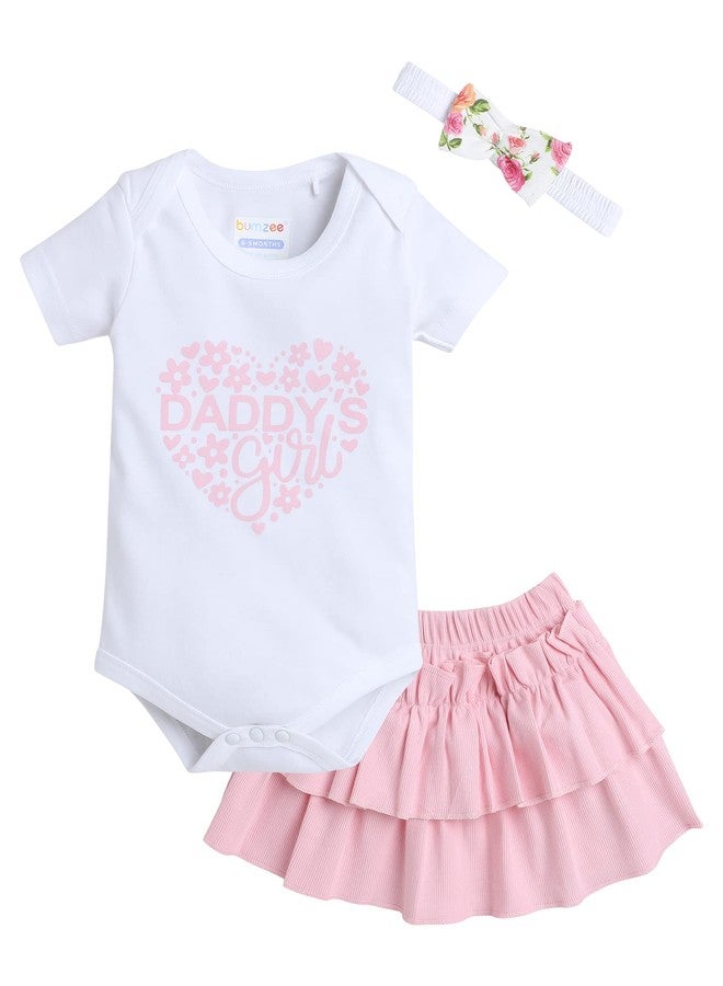 BUMZEE White & Pink Girls Half Sleeves Bodysuit & Skirt Set With Headband & Age - 3-6 Months (Peb8062C-wht.pnk) - Image 1