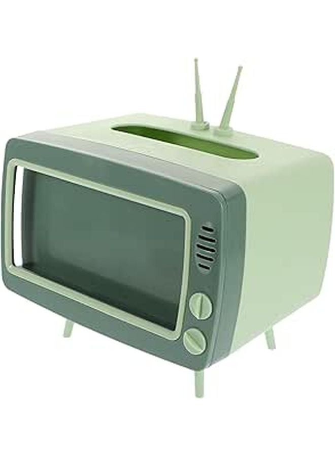 Creative Cartoon TV Shaped Tissue Box Organizer Multifunctional Napkin Dispenser Grass Ink Green - Image 1
