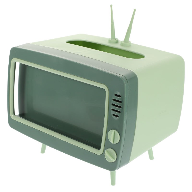 Creative Cartoon TV Shaped Tissue Box Organizer Multifunctional Napkin Dispenser Grass Ink Green - Image 2