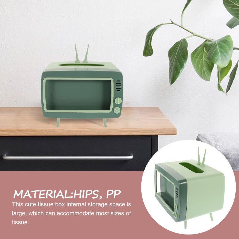 Creative Cartoon TV Shaped Tissue Box Organizer Multifunctional Napkin Dispenser Grass Ink Green - Image 4