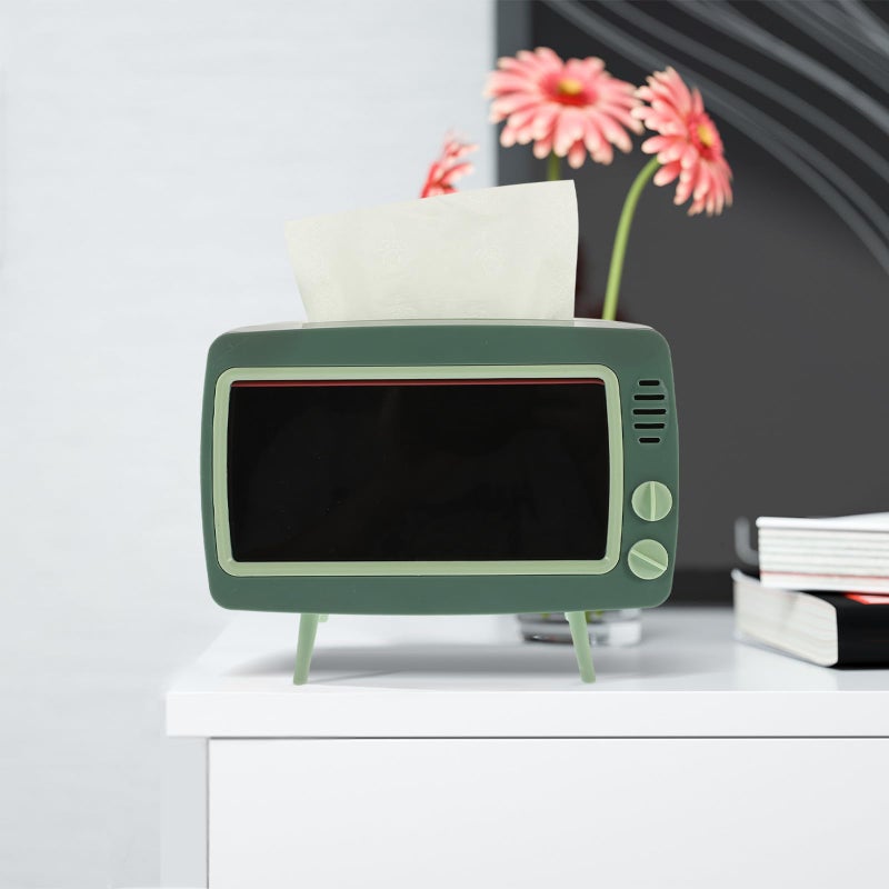 Creative Cartoon TV Shaped Tissue Box Organizer Multifunctional Napkin Dispenser Grass Ink Green - Image 5