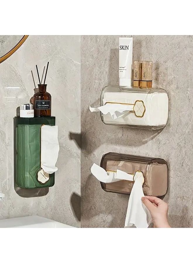 Transparent Green Paper Towel Box Holder No Drill Wall Mounted Adhesive Modern Space Saving - Image 4