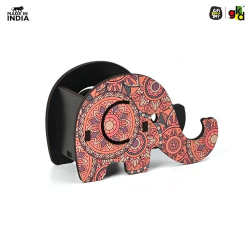 Gift Kya De GKD Wooden Pen Holder & Mobile Stand Elephant Shaped Mandala Art Design | Multifunctional Desk Organizer | Ideal for Office, Home, and Gifting (Without Planter) - Image 5