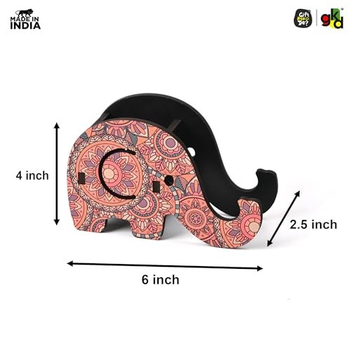 Gift Kya De GKD Wooden Pen Holder & Mobile Stand Elephant Shaped Mandala Art Design | Multifunctional Desk Organizer | Ideal for Office, Home, and Gifting (Without Planter) - Image 3