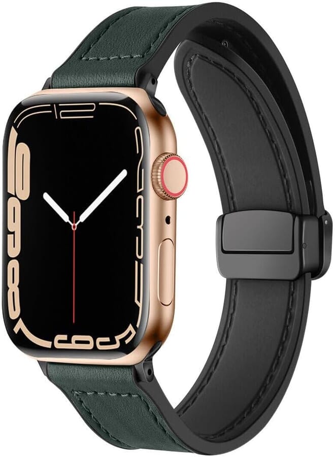 Next Compatible with iWatch Band 38mm 40mm 41mm, Leather Silicone Magnetic Clasp Strap Compatible with iWatch Series 1/2/3/4/5/6/7/8/9