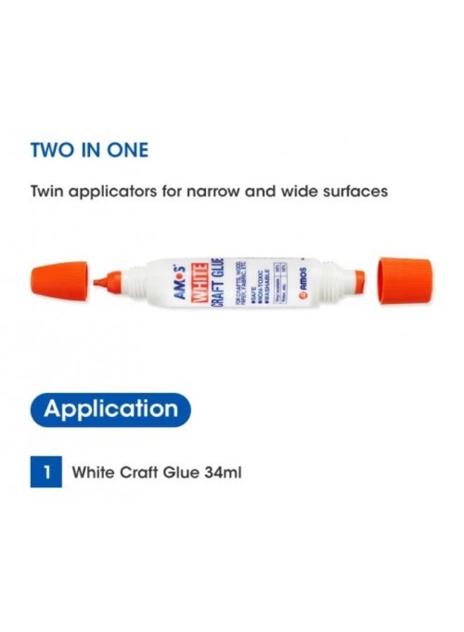 AMOS White Craft Glue 34ml, Washable Liquid Glue for School Projects, Arts & Crafts, Paper, Wood & Fabric, Clear-Drying Glue with Twin Applicators - Image 2