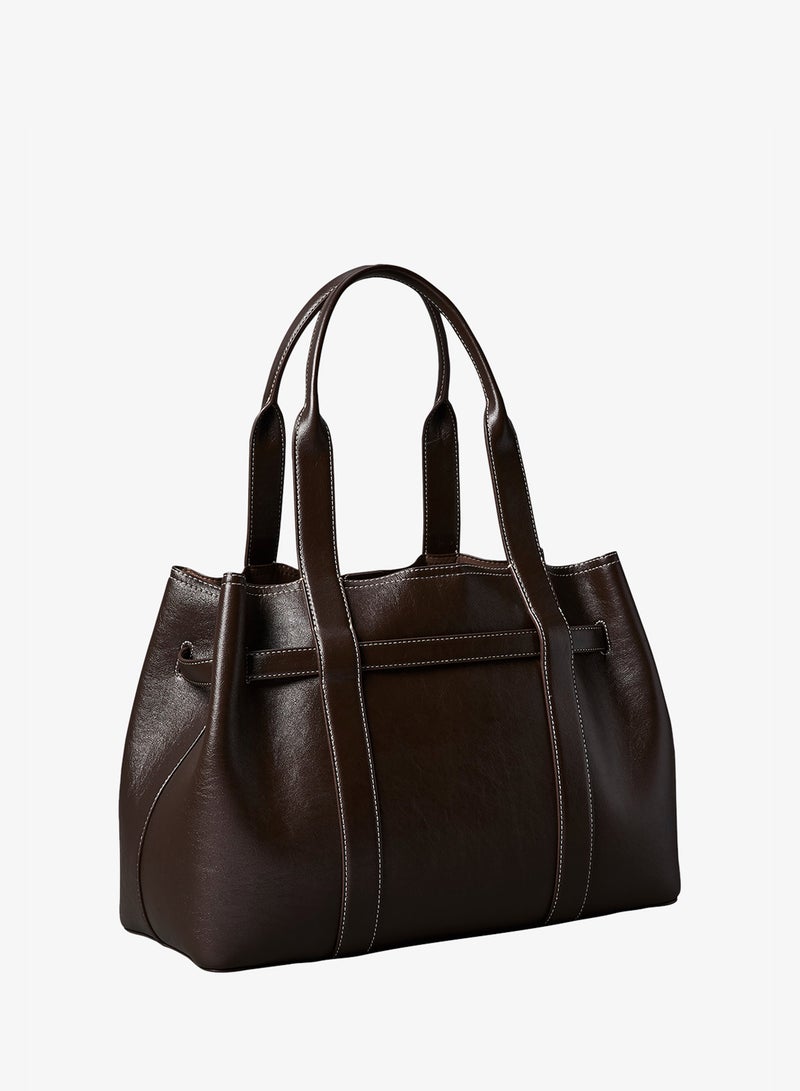 CALVIN KLEIN Buckle Metallic Logo Tote Bag - Image 2
