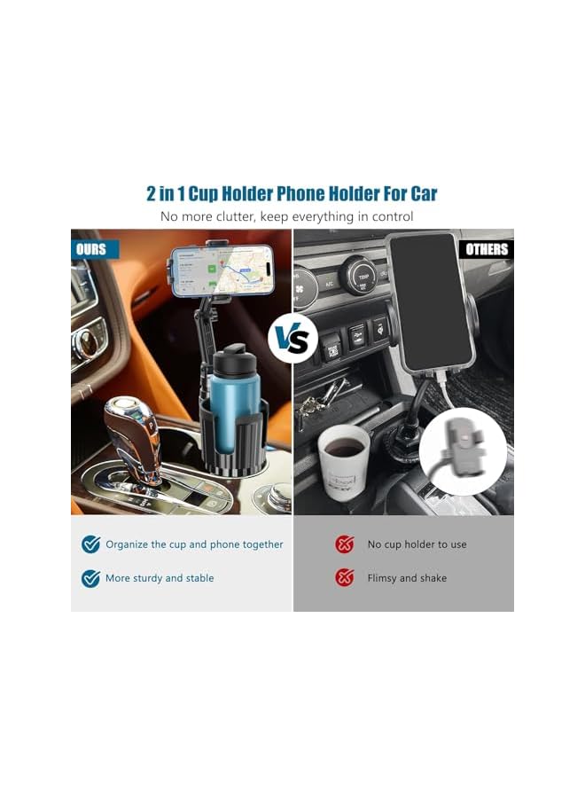 S-TOP 2-in-1 Cup Holder Phone Holder for Your Car Bottle Friendly Cup Cell Phone Holder Mount for Car Height Adjustable Sturdy Fit 4-7 inches Phones - Image 3