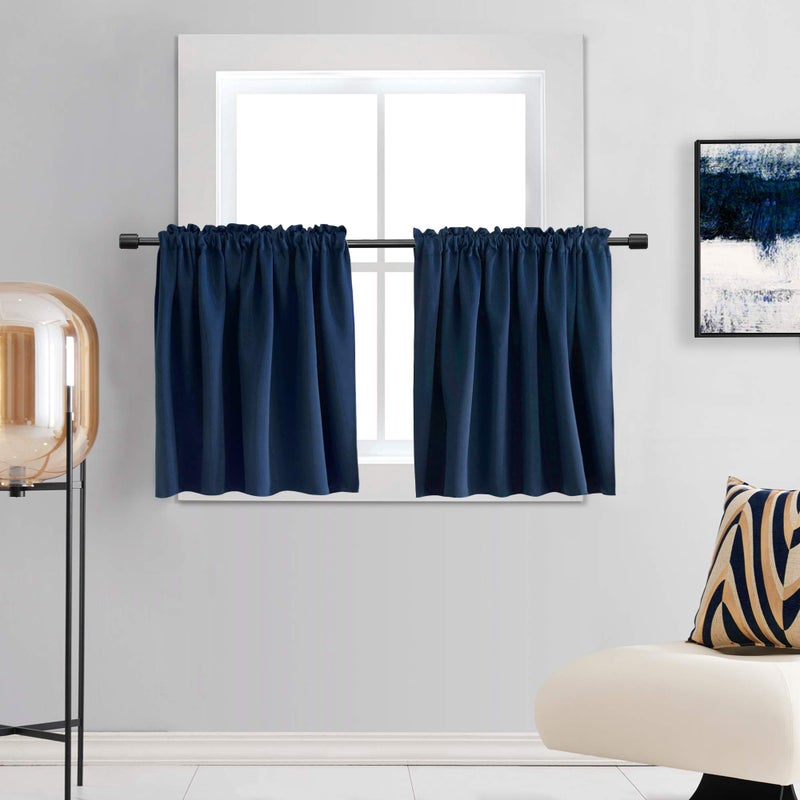 DONREN Navy Blue Blackout Tier Curtain Panels for Small Window  Thermal Insulated Room Darkening Rod Pocket Valance Curtains for Livingroom 30 by 30 Inch 2 Panels