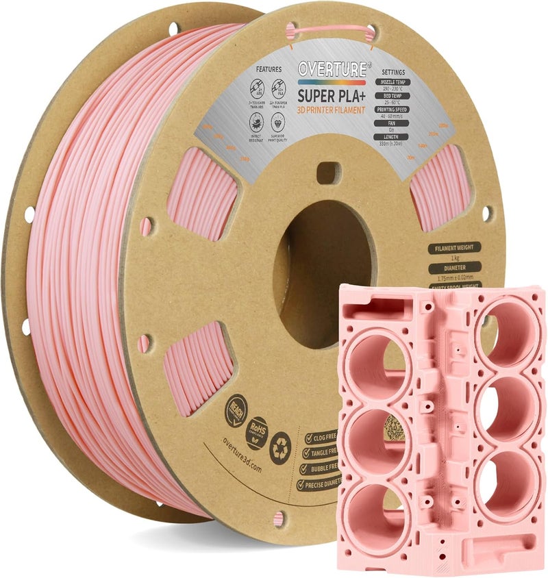 OVERTURE Super PLA+ Filament 1.75mm, Toughness Enhanced PLA Plus, Professional Toughness 3D Printer Filament 1kg (2.2lbs), High Precision +/- 0.02mm (Sakura Pink) - Image 1