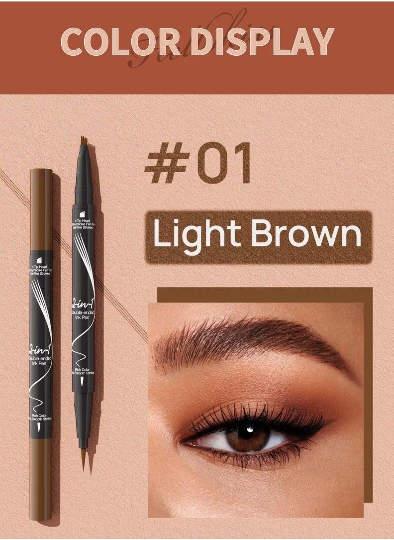 HelloKiss Liquid Eyebrow Pen 2 in 1 Double Ended Ink Pen with Brush Tip for Hairlike Strokes and 4 Fork Tip to Fill Eyebrow Waterproof Smooth Strokes Liquid Eyebrow Pencil Light Brown 01  - Image 2