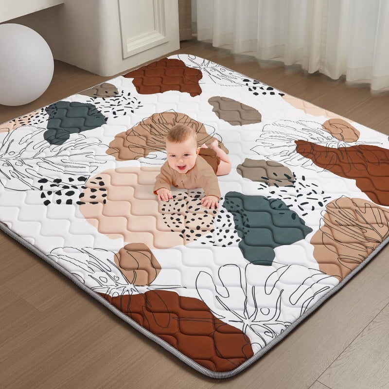 TreeBud Baby Play Mat - Thicken 50x50 Inch Soft Foam Crawling Mat for Playpen & Floor, Non-Slip Waterproof Activity Playmats for Infants & Toddlers, Portable Foldable & Machine Washable, Boho Design - Image 1