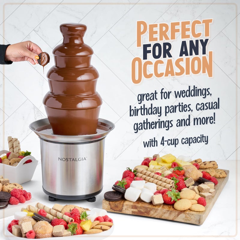 Nostalgia 4 Tier Electric Chocolate Fondue Fountain Machine for Parties - Melts Cheese, Queso, Candy, and Liqueur - Dip Strawberries, Apple Wedges, Vegetables, and More - 32-Ounce - Stainless Steel - Image 4