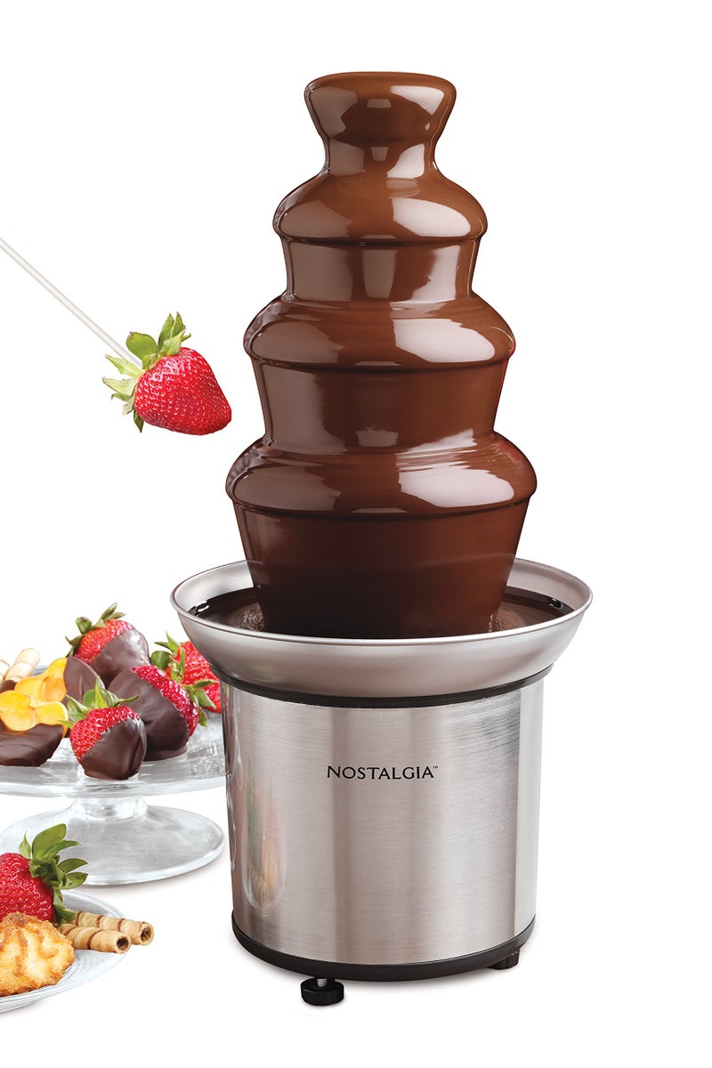 Nostalgia 4 Tier Electric Chocolate Fondue Fountain Machine for Parties - Melts Cheese, Queso, Candy, and Liqueur - Dip Strawberries, Apple Wedges, Vegetables, and More - 32-Ounce - Stainless Steel - Image 1
