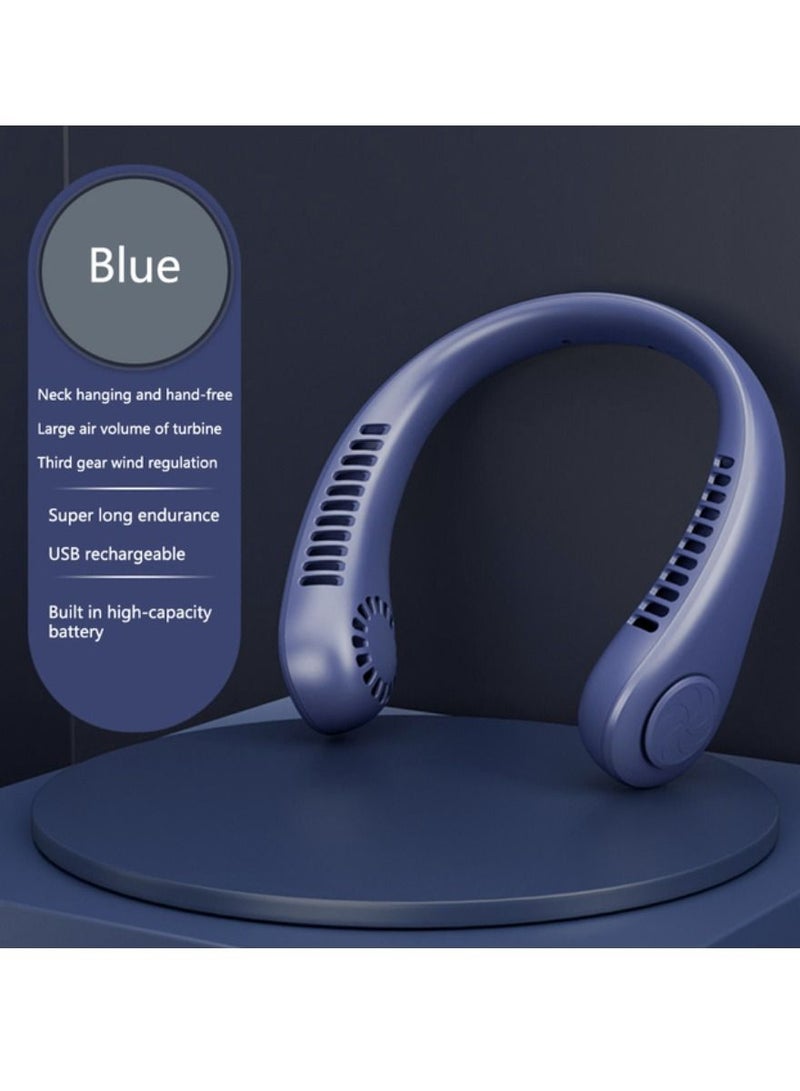 DIGI CORE Portable Adjustable USB Rechargeable Battery Operated Hanging Neck Fan Blue Multipurpose Use - Image 1