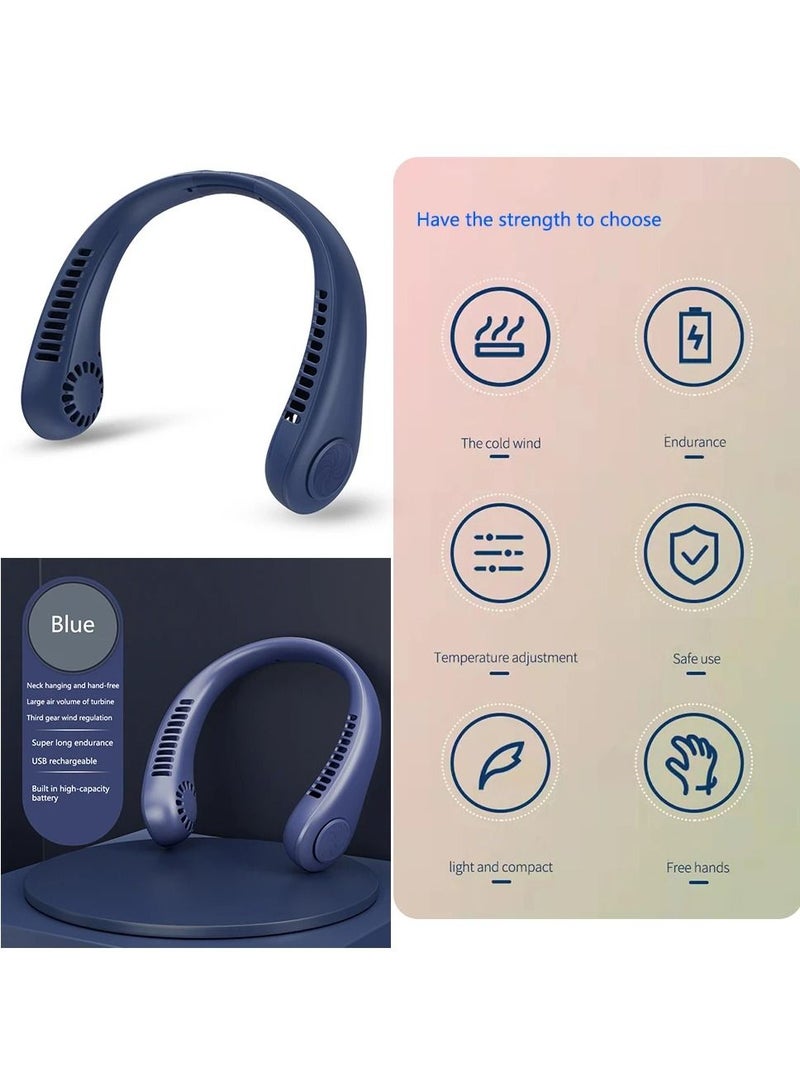 DIGI CORE Portable Adjustable USB Rechargeable Battery Operated Hanging Neck Fan Blue Multipurpose Use - Image 2