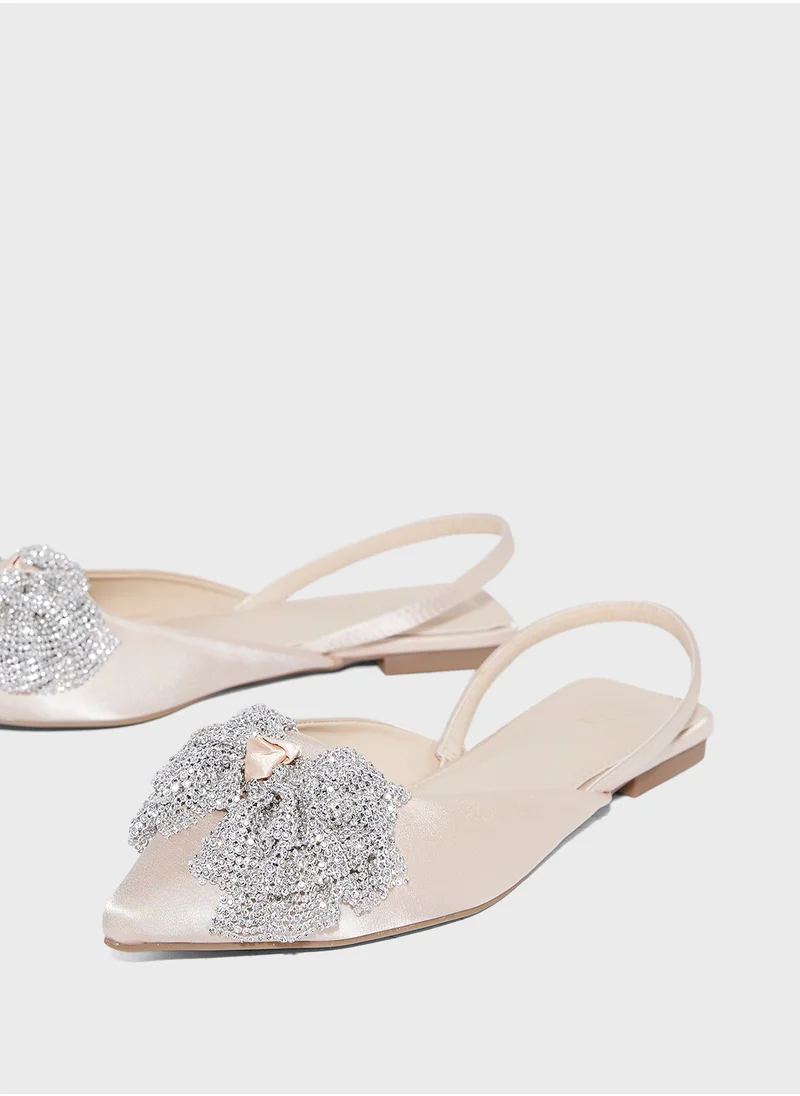 ELLA Bow Pointy Toe Sling Back Flat Shoe