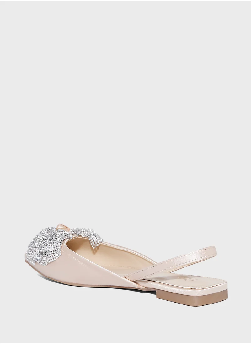 ELLA Bow Pointy Toe Sling Back Flat Shoe