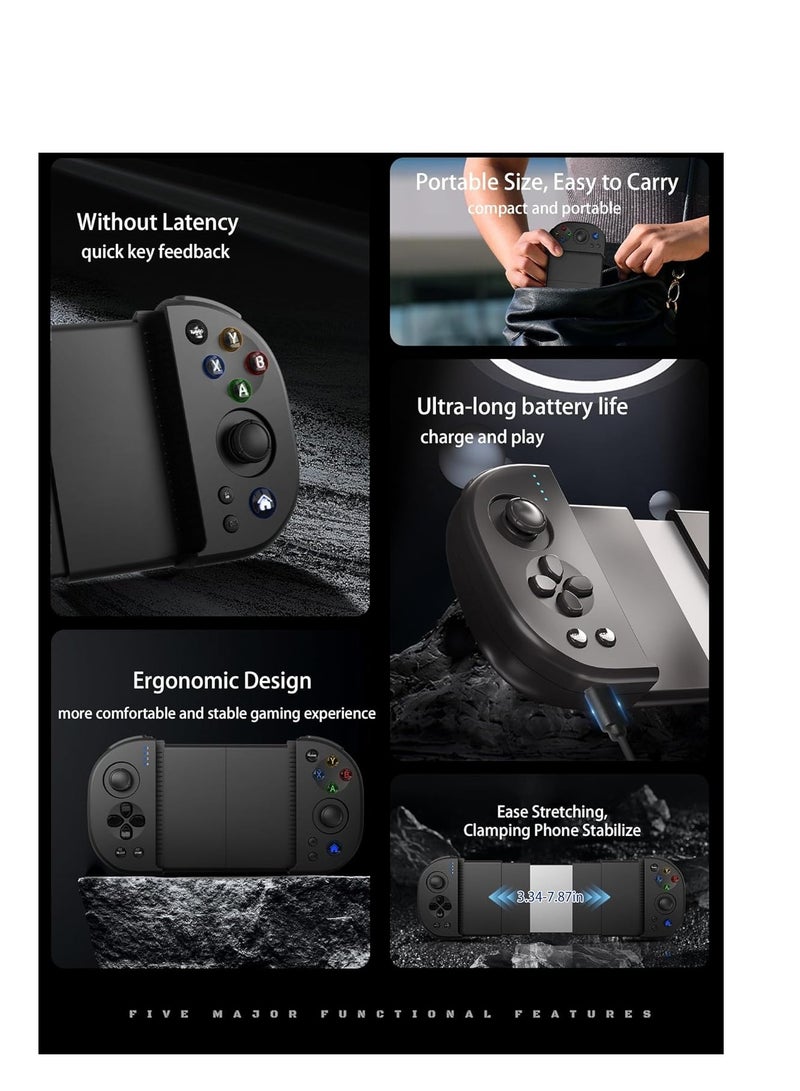Mobile Gaming Controller for iPhone Android PC iOS Wireless Gamepad Joystick for iPhone 15/14/13/12/X, iPad, MacBook, Samsung Galaxy S23/S22/S21, TCL, LG, Tablet, Turbo, 18+H Battery Life, Direct Play