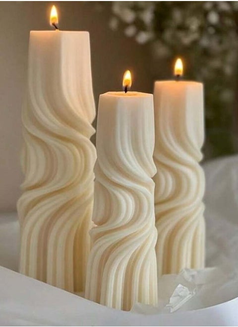 3 Striped Column Candles