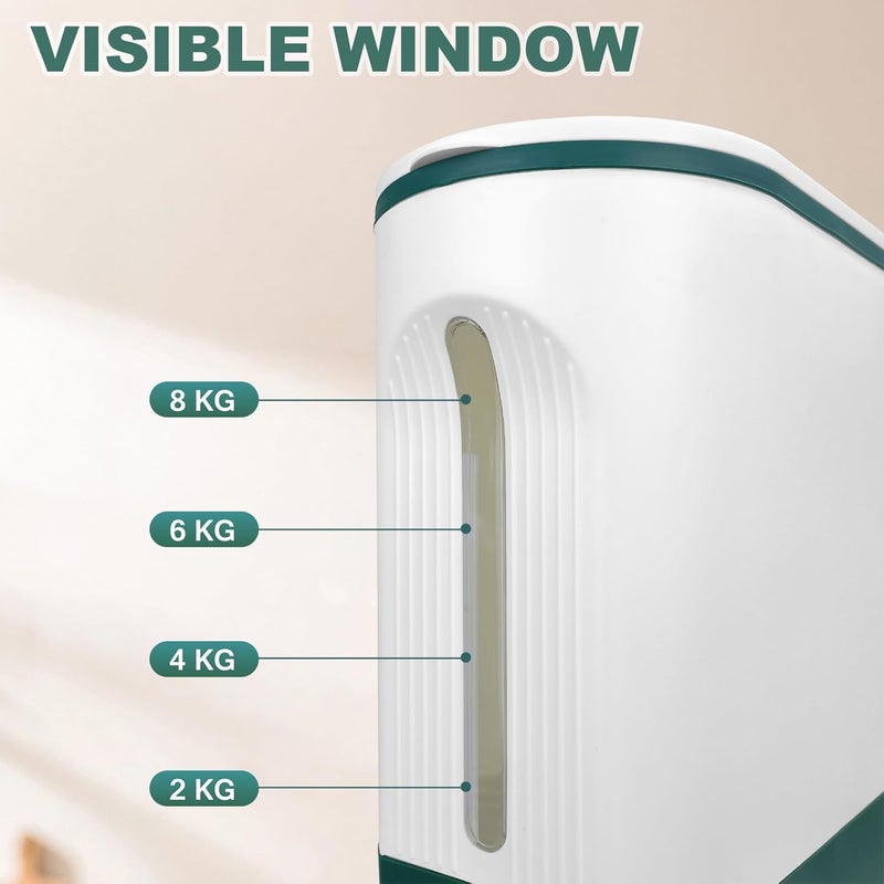 LUOKER Rice Dispenser,25 Lbs Rice Storage with Measuring Cup,White&Green Rice Container with One-Touch,Cereal Dispenser Storage with Lids for Rice, Corn,Soybean & Oatmeal,Airtight, Moisture Proof - Image 4