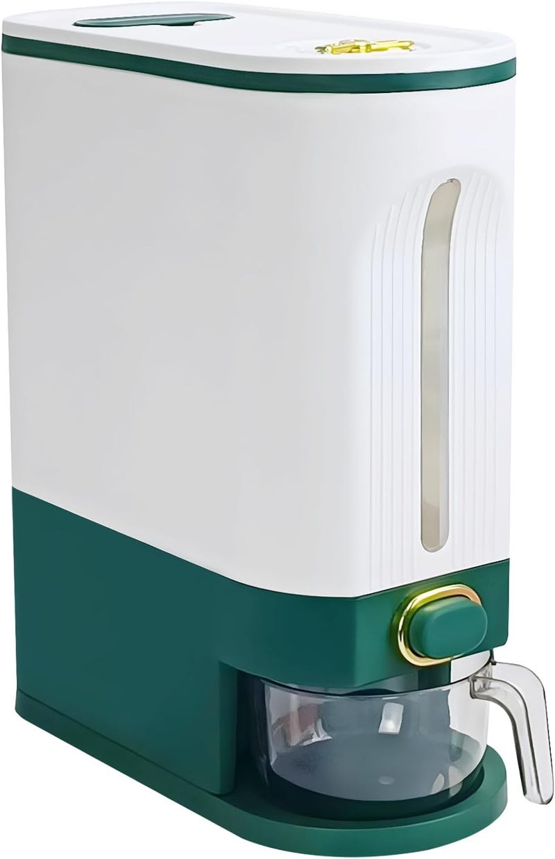 LUOKER Rice Dispenser,25 Lbs Rice Storage with Measuring Cup,White&Green Rice Container with One-Touch,Cereal Dispenser Storage with Lids for Rice, Corn,Soybean & Oatmeal,Airtight, Moisture Proof - Image 1