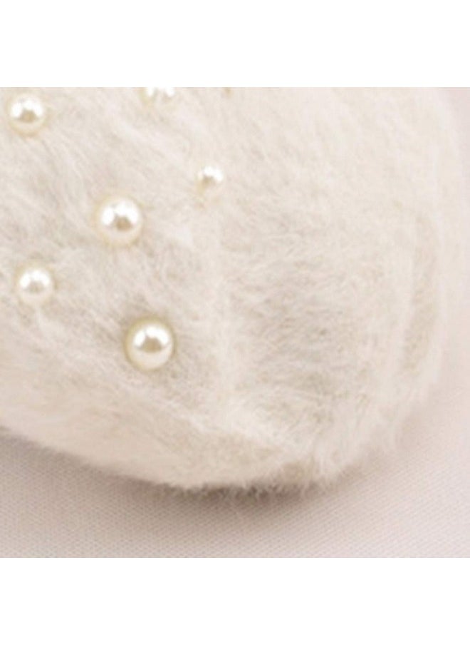 seven wolves - Fashion Pearl Beret Hat For Womens, Wool French Beanie Cap Hat Winter Clothes Accessory Warm Hat, White 2 - Image 1