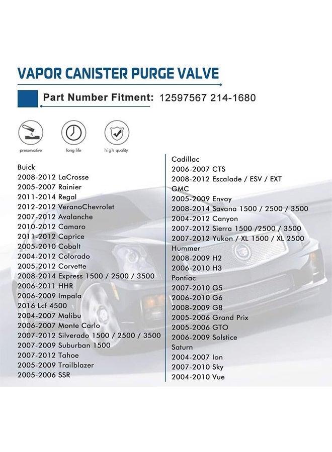 GMORO 214-1680 Vapor Canister Purge Valve Solenoid Compatible with for Chevy Silverado Tahoe Malibu GMC Sierra Yukon Envoy Suburban Pontiac Buick Replace GM 12597567 911-032 EVAP Control Purge Valve - Image 4