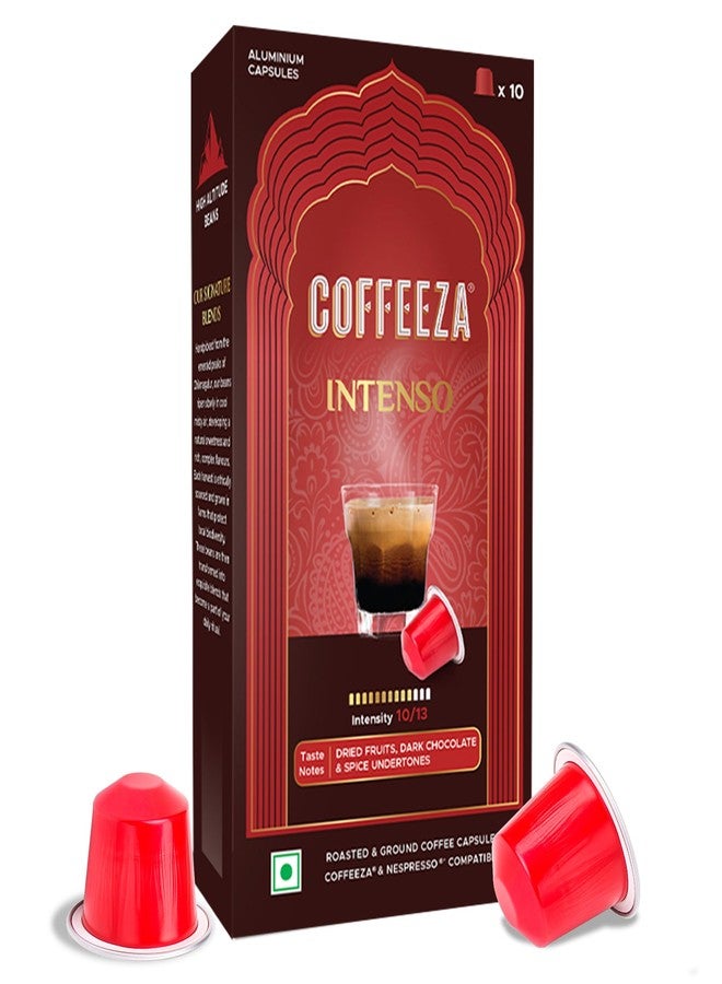 Coffeeza Intenso Aluminium Coffee Capsules, Intensity - 10, Nespresso Compatible Coffee Pods | Box of 1 (10 Capsules) | Brew Cold/Hot - Image 1