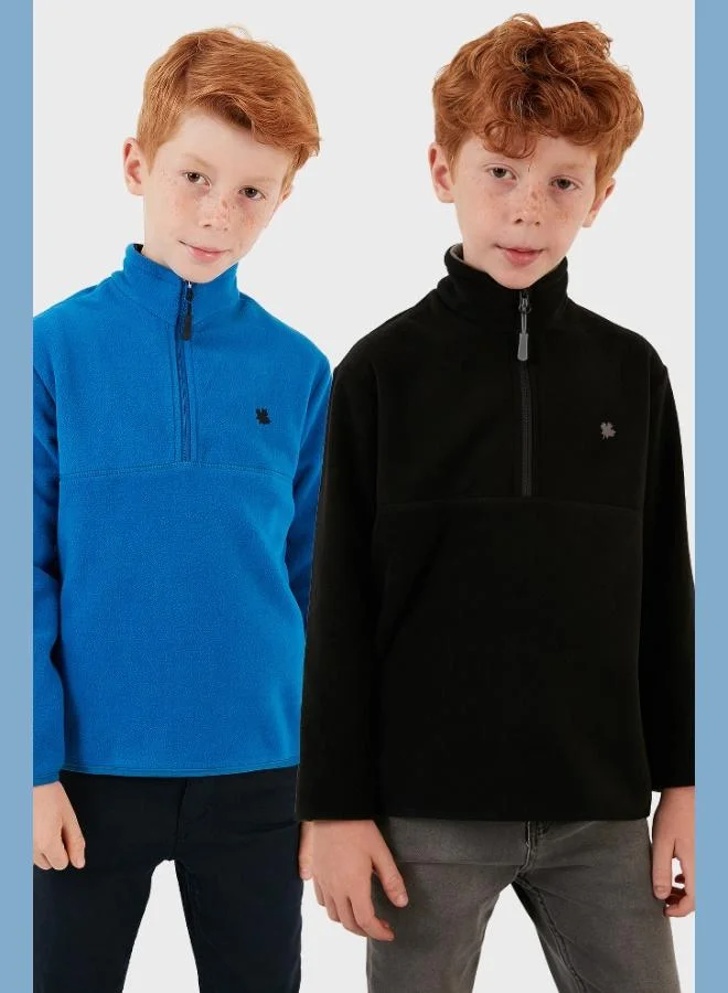 Lela Lela Soft Texture Zippered Stand Collar Raised 2-Pack Polar Kids POLAR 5905002S2