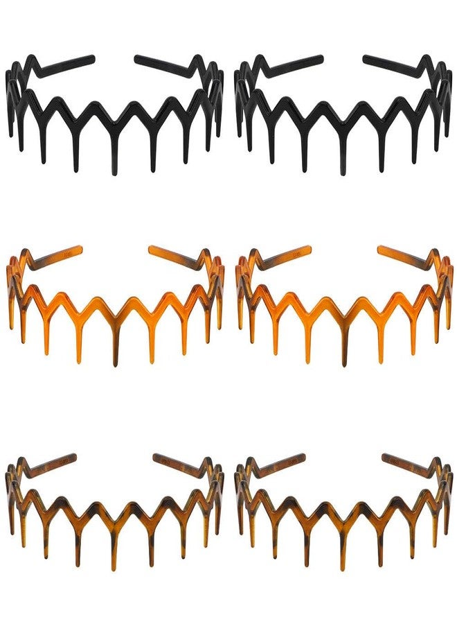 Didder 6PCS Plastic Zig Zag Headbands for Women Trendy Zigzag Wavy Headband with Teeth, Squiggly Spike Headband, Spiky Claw Headbands for Women Tortoise Shell - Image 1