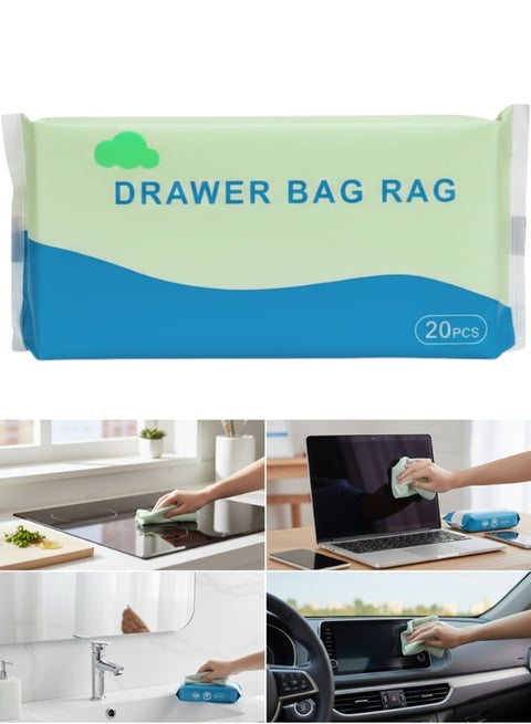 Microfiber Cleaning Cloths Drawer Bag 20PCS - Reusable Multi-Purpose Absorbent Towels for Kitchen, Glass, Car & Screens - Lint-Free Quick Dry Soft Waffle Texture Rags - Pop-up Extracted Eco-Friendly Washable Wipes - ISO 9001 Quality