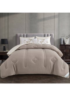Donetella Comforter Set 4-Pcs Single Size Digital Printed Bed Set Fits (120 x 200 Cm) All Season 350 GSM Set With Down Alternative Filling, Beige/Off-White  - Image 1