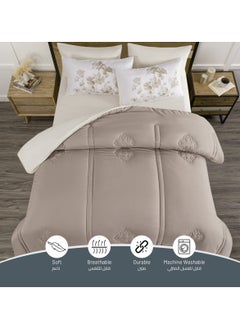 Donetella Comforter Set 4-Pcs Single Size Digital Printed Bed Set Fits (120 x 200 Cm) All Season 350 GSM Set With Down Alternative Filling, Beige/Off-White  - Image 5