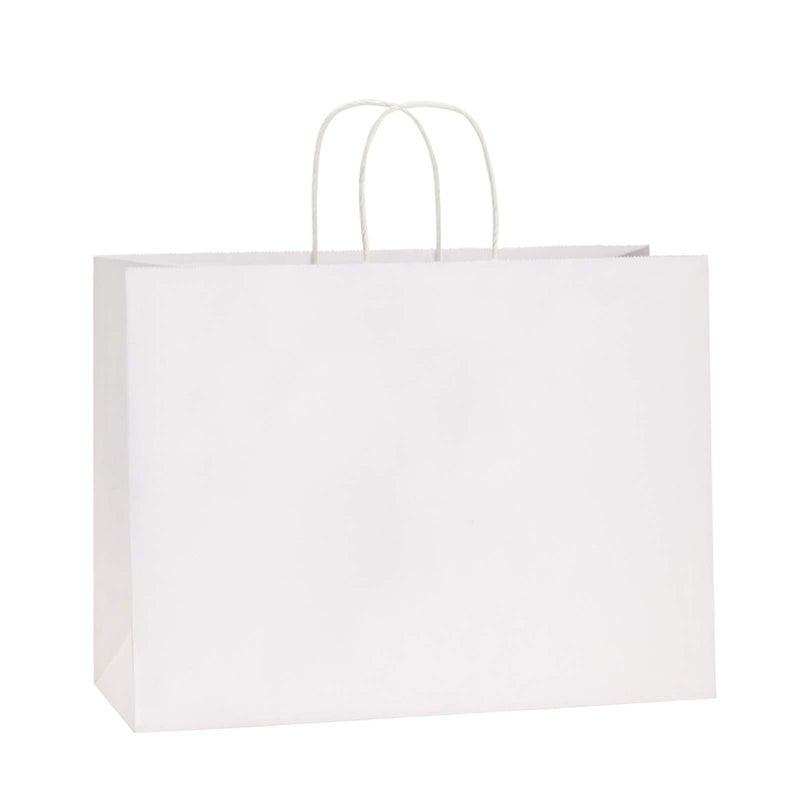 BagDream 16x6x12 Inches 50Pcs White Kraft Paper Bags with Handles Bulk Large Gift Bags for Shopping Grocery Retai Merchandise Party Favor Gifts Recyclable Paper Sacks