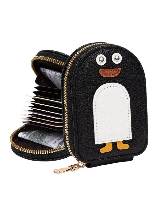  بالي حقيبة بطاقات للبنات وحامل بطاقات السفر مع 10 حجرات وحقيبة تنظيم محفظة وحقيبة بسحاب من البولي يوريثان وحقيبة بطاقات بسحاب على شكل بطريق كرتوني وحامل بطاقات سفر بحجب ترددات الراديو، باللون الأسود - Image 1