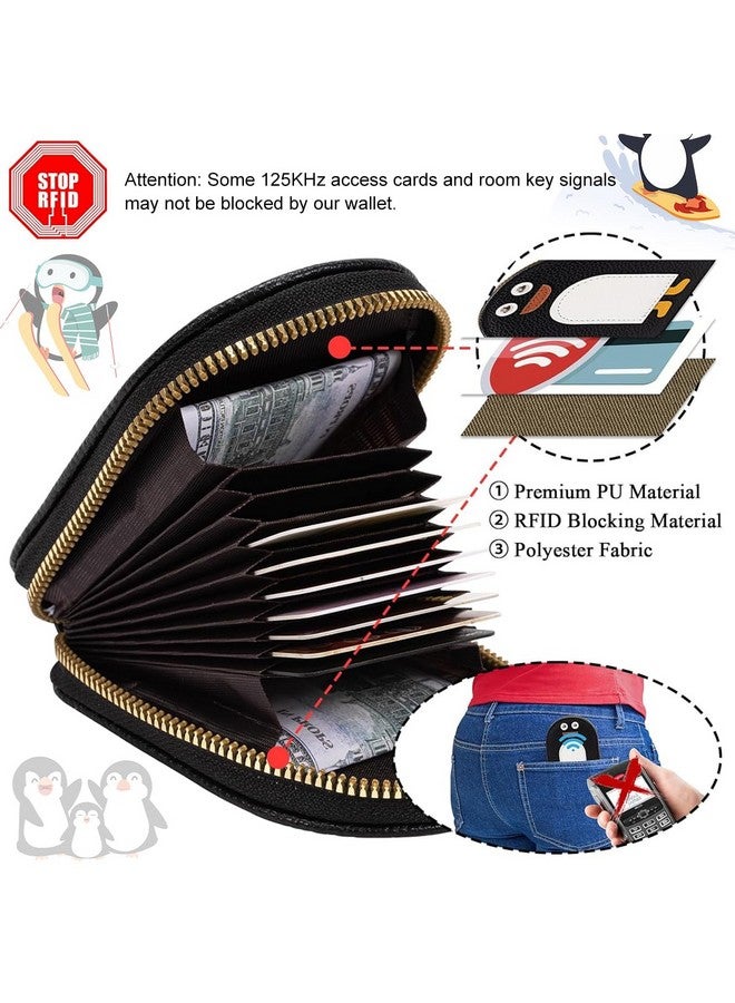  بالي حقيبة بطاقات للبنات وحامل بطاقات السفر مع 10 حجرات وحقيبة تنظيم محفظة وحقيبة بسحاب من البولي يوريثان وحقيبة بطاقات بسحاب على شكل بطريق كرتوني وحامل بطاقات سفر بحجب ترددات الراديو، باللون الأسود - Image 5