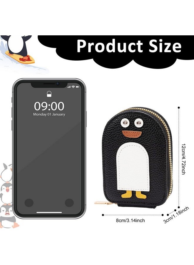  بالي حقيبة بطاقات للبنات وحامل بطاقات السفر مع 10 حجرات وحقيبة تنظيم محفظة وحقيبة بسحاب من البولي يوريثان وحقيبة بطاقات بسحاب على شكل بطريق كرتوني وحامل بطاقات سفر بحجب ترددات الراديو، باللون الأسود - Image 2