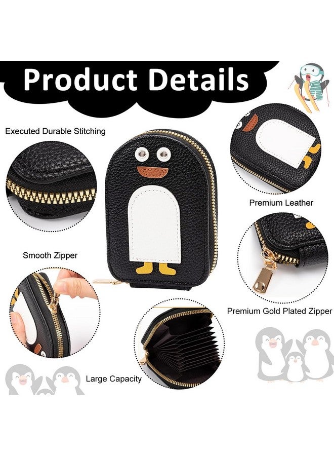  بالي حقيبة بطاقات للبنات وحامل بطاقات السفر مع 10 حجرات وحقيبة تنظيم محفظة وحقيبة بسحاب من البولي يوريثان وحقيبة بطاقات بسحاب على شكل بطريق كرتوني وحامل بطاقات سفر بحجب ترددات الراديو، باللون الأسود - Image 3