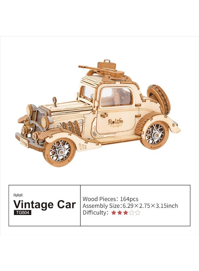 Rolife 3D Wooden Puzzles Retro Car Model - Collectibles Wooden Model Kits for Adults Desk Toys Display Gift for Boys/Girls (Vintage Car) - Image 5