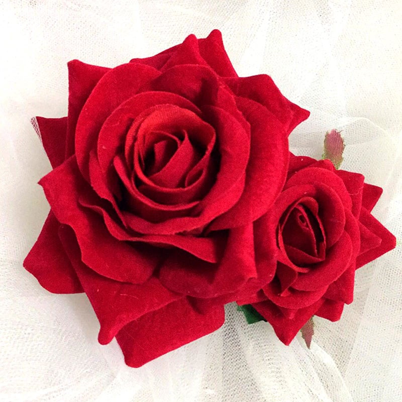 Kriccio Flower Hair Combs, Rose Flower Bohemia Hairpin Bride Hanfu Costume Hair Decor for Party Wedding Red(1pc) - Image 2