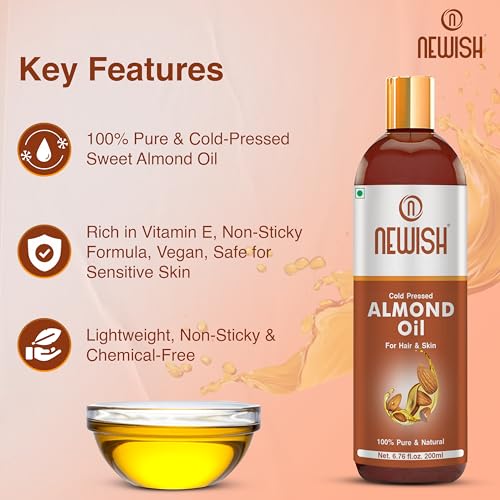 Newish Pure Cold Pressed Almond Oil for Hair Growth | 200 ml | Glowing Skin & Body Massage | Vitamin E Rich | Non-Sticky & Lightweight - Image 4