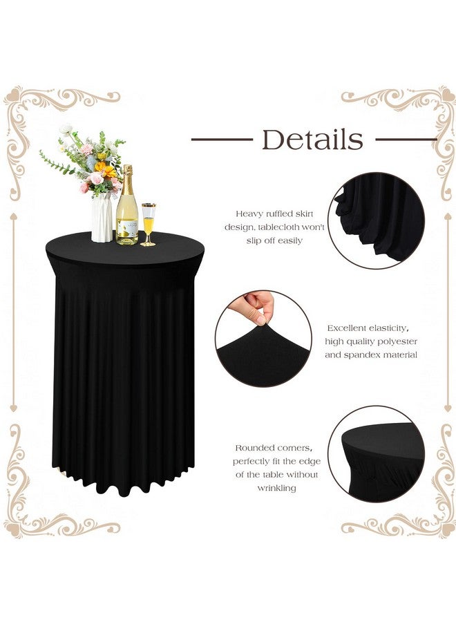 Tegeme 4 Packs Round Spandex Cocktail Tablecloths with Skirt 32 x 43 Inch Cocktail Round Table Cover Spandex Stretch Square Tablecloth Skirt for Table Bar Wedding Party Banquet (Black) - Image 3