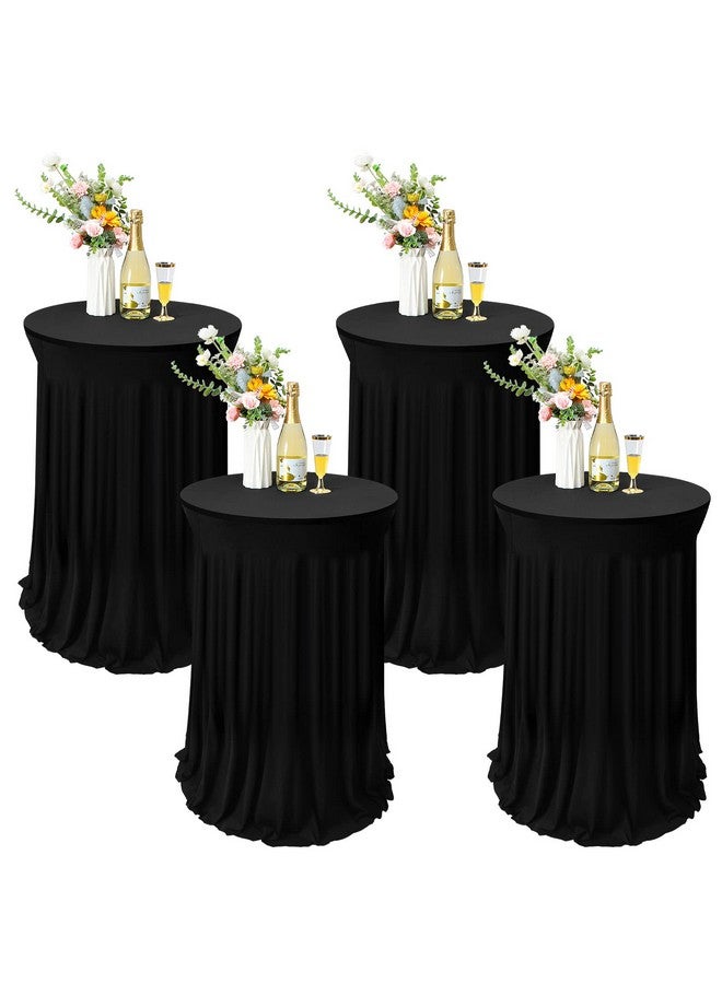 Tegeme 4 Packs Round Spandex Cocktail Tablecloths with Skirt 32 x 43 Inch Cocktail Round Table Cover Spandex Stretch Square Tablecloth Skirt for Table Bar Wedding Party Banquet (Black) - Image 1