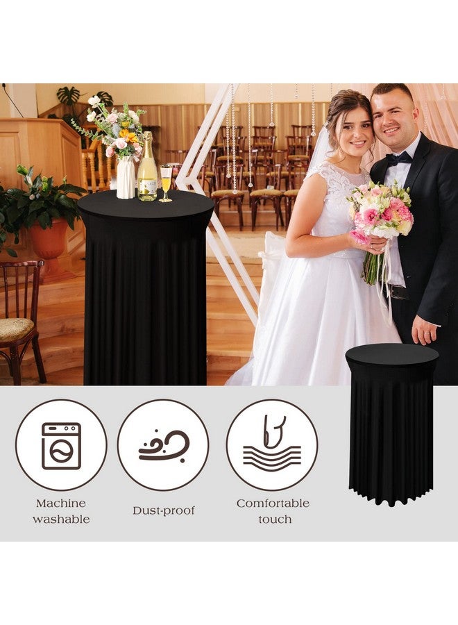 Tegeme 4 Packs Round Spandex Cocktail Tablecloths with Skirt 32 x 43 Inch Cocktail Round Table Cover Spandex Stretch Square Tablecloth Skirt for Table Bar Wedding Party Banquet (Black) - Image 4