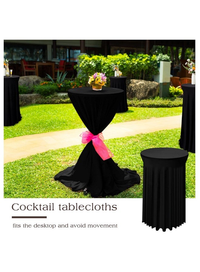 Tegeme 4 Packs Round Spandex Cocktail Tablecloths with Skirt 32 x 43 Inch Cocktail Round Table Cover Spandex Stretch Square Tablecloth Skirt for Table Bar Wedding Party Banquet (Black) - Image 5