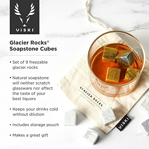 Viski Glacier Rocks Soapstone Cubes, Reusable Whiskey Stones, Ice Cube for Bourbon, Scotch, Gin, Cognac, Home Bar, Drink Accessories, 9-Piece Set - Image 2